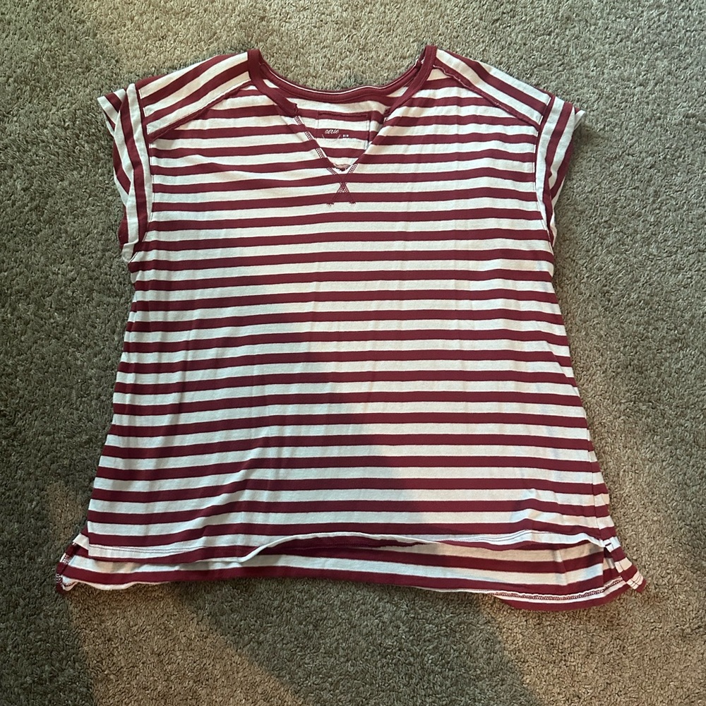 Aerie Red and White Striped Short Sleeve Tee